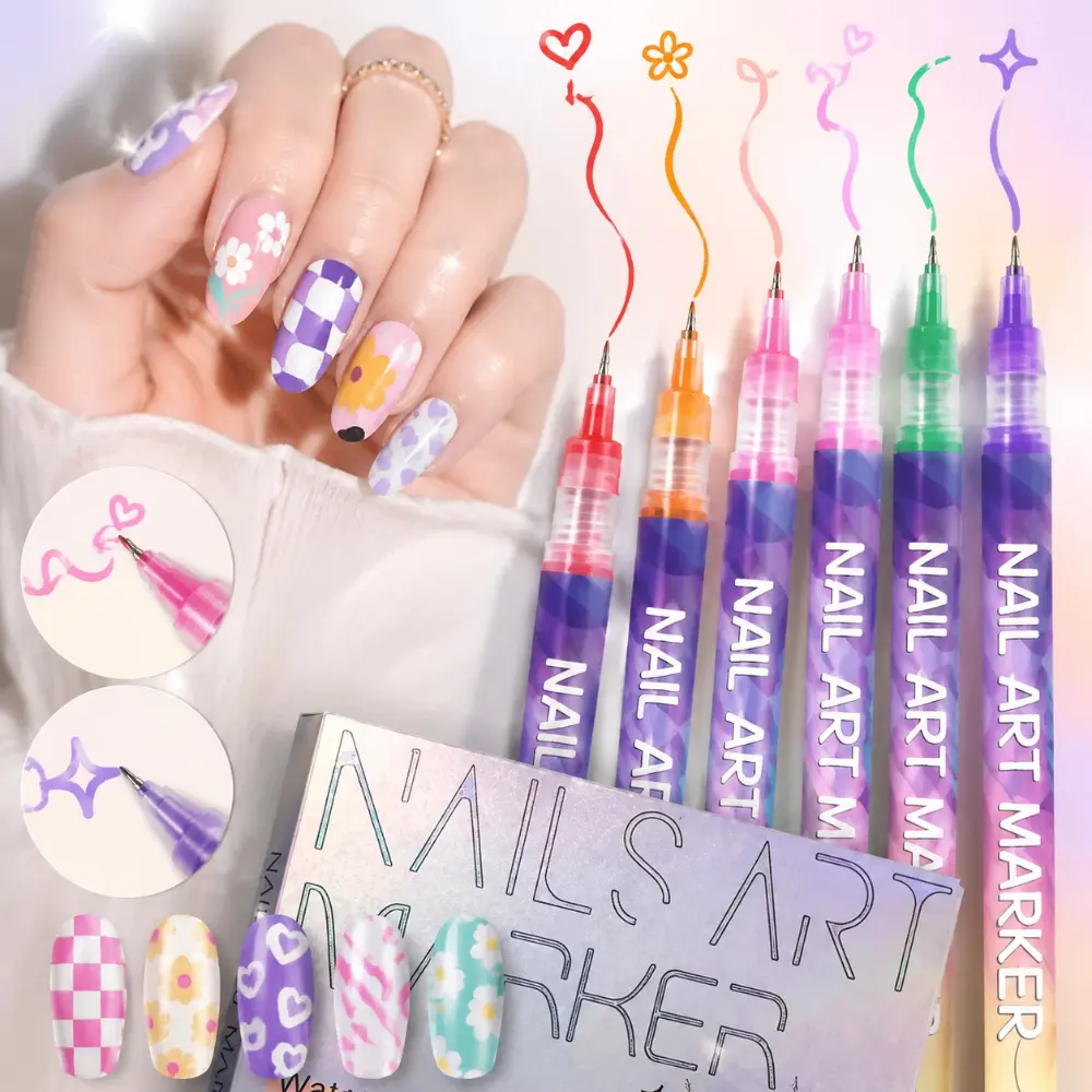 12 Color Nail Art Markers,Nail Art Pens | 0.5mm Nail Point Graffiti Dotting Pen Drawing Painting Liner Brush for DIY Nail Art Manicure Tools