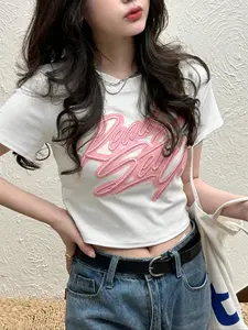 Korean-Style Fashionable High-Craftsmanship Letter-Embroidered Short T-Shirt - New Summer Slim-Fitting Versatile Top