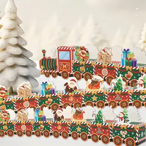 24pcs Christmas Train Advent Calendar Gift Boxes, Festive Red & Green Holiday Gift Boxes with Santa, Gingerbread, and Snowflake Designs for Xmas Decorations, Kraft Paper Holiday Packaging for Party Favors, Treat Boxes, Train design, Elegant Gift Box