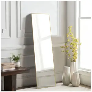 64"x21" Full Length Rectangular Mirror Wall or Leaning Aluminum Alloy Frame with Stand Gold Decor Durable
