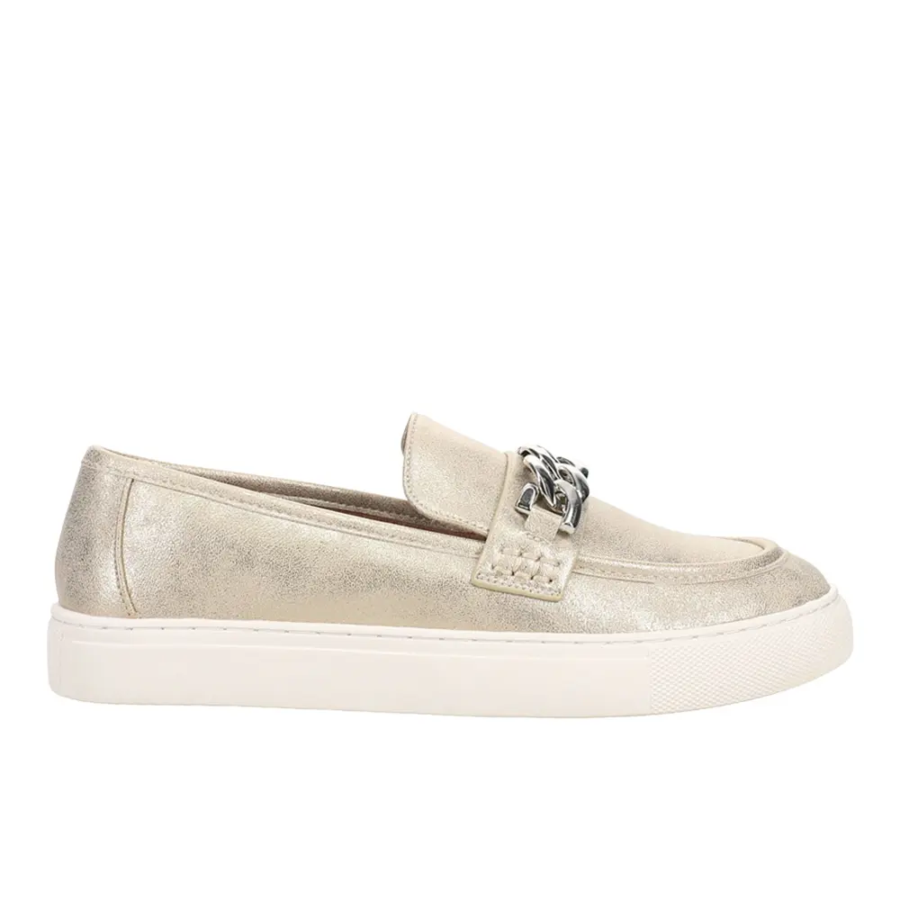 Corkys Womens Chain Reaction Metallic Slip On Loafers Casual - Gold