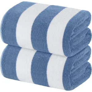Oversized Cabana Stripe Cotton Large Bath Towel - Luxury Plush Thick Beach Towels for Adults, Super Absorbent Quick Dry for Hotel Swim Pool, 35x70 Light Blue 2 Pack