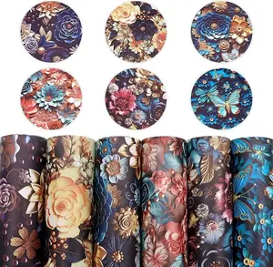 6 Pcs 7.7" x 12.9" ( 20 cm x 33 cm) Flower Printed Faux Leather Fabric Sheets Fabric for DIY Bows Earrings Making Crafts ( B)