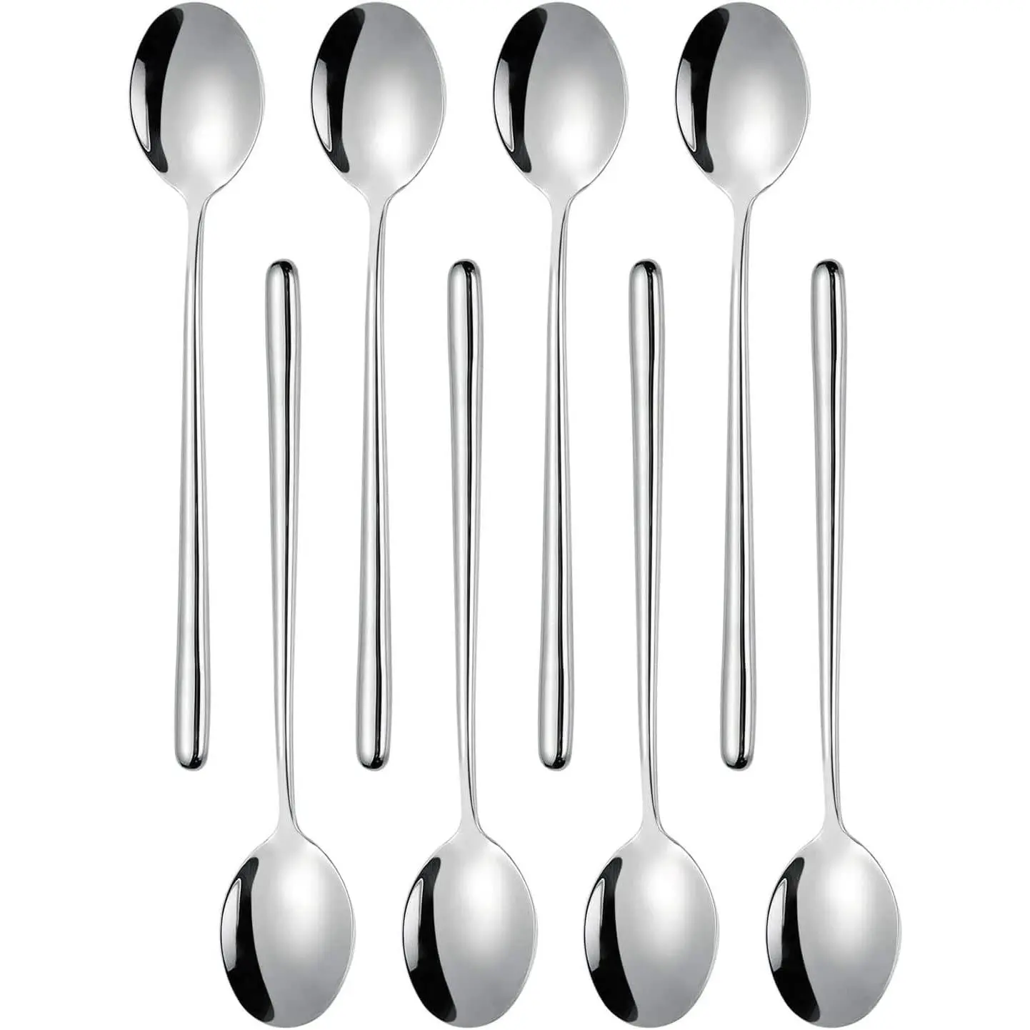 Stainless Steel Korean Long-Handled Soup Spoons - 8 Count, 8.7 Inches, Kitchen Cutlery Tableware
