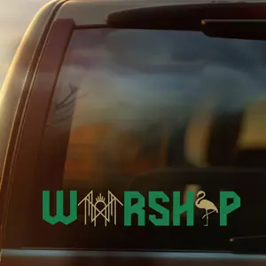 Green & Gold Sleep Token Worship Flamingo Vinyl Decal – Even in Arcadia Inspired Sticker with Band Logo – Aesthetic Alternative Car Sticker for Fans, Alt Girls, Music Lovers, Worshippers – Waterproof, Durable, Perfect for Cars, Laptops, Water Bottles