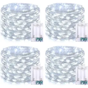 4 Pack 50 LED Battery Operated Fairy Lights 16.1ft White Silver Wire Twinkle String Lights for Indoor Bedroom Party Wedding Birthday Decorations