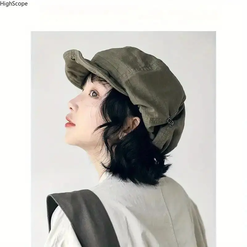 Retro Vintage Japanese-Style Octagonal Painter Beret - Funky, Peppy, Glamorous, Romantic Casual Fashion Hat, Stylish Clothing Accessory, Baroque, Beret Hat, Ethnic, Pvc Fabric, Clothes, Octagonal Shape, Vintage Stylish Clothing Accessory