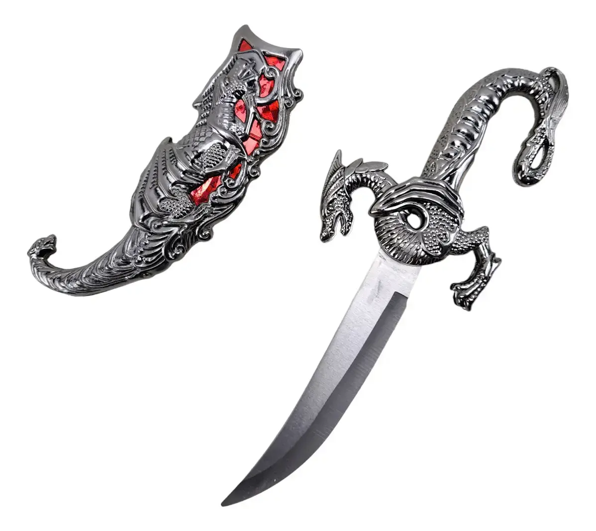 Fantasy Dragon Short Sword – Purple Red Green Gold Colors – Medieval Collectible – Mythical Dragon Artwork – Fantasy Gift