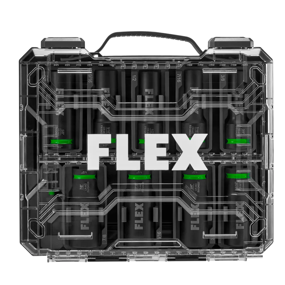 Flex Tools 10-Piece Thin Wall Deep Well 6-Point 1/2" Drive Impact Nut Socket Set FAM10401-10