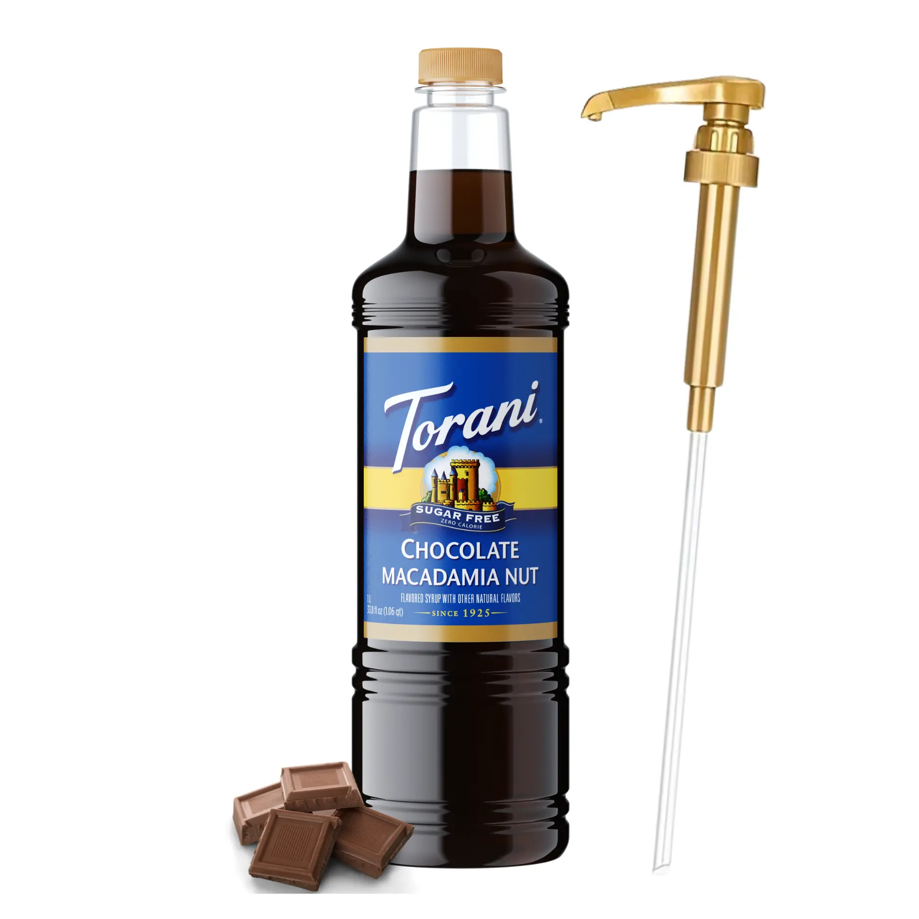 Torani Sugar Free Chocolate Macadamia Nut Syrup (1L) with Pump - Keto Beverage Syrup for Lattes, Cold Brew, Diabetic-Friendly, 0-Sugar Cafe-Style Flavoring