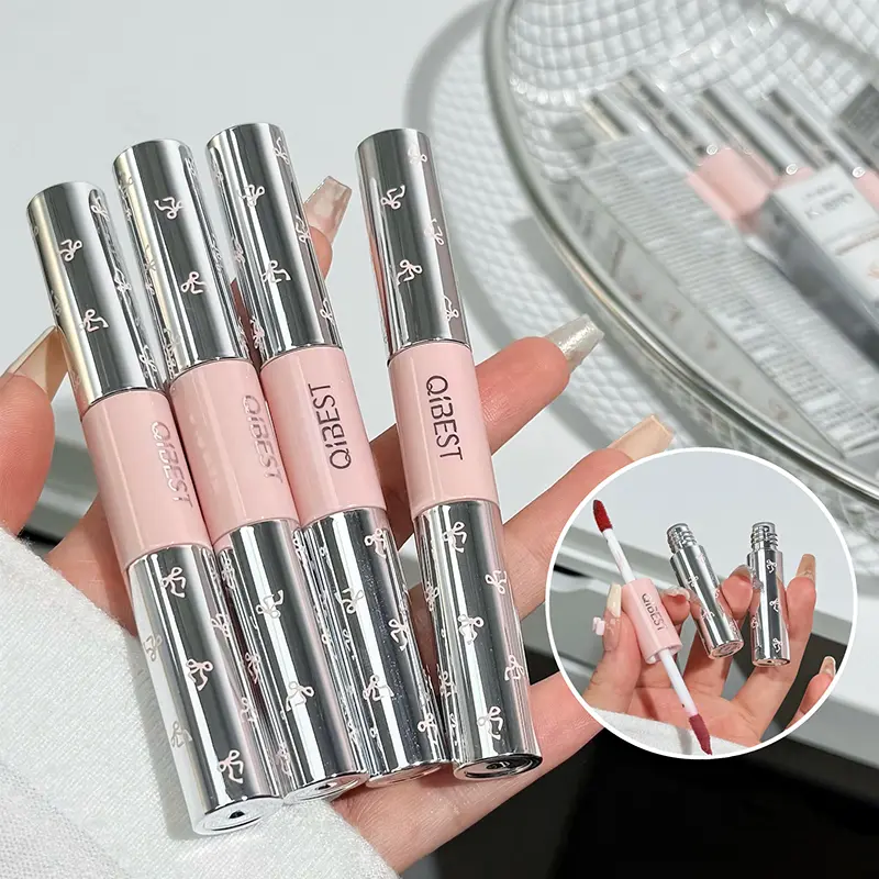 Dual-Head Lip Gloss Silver Color Powder, Matte & Hydrating, Suitable for Daily Use, Fine Texture, Perfect for Natural Look