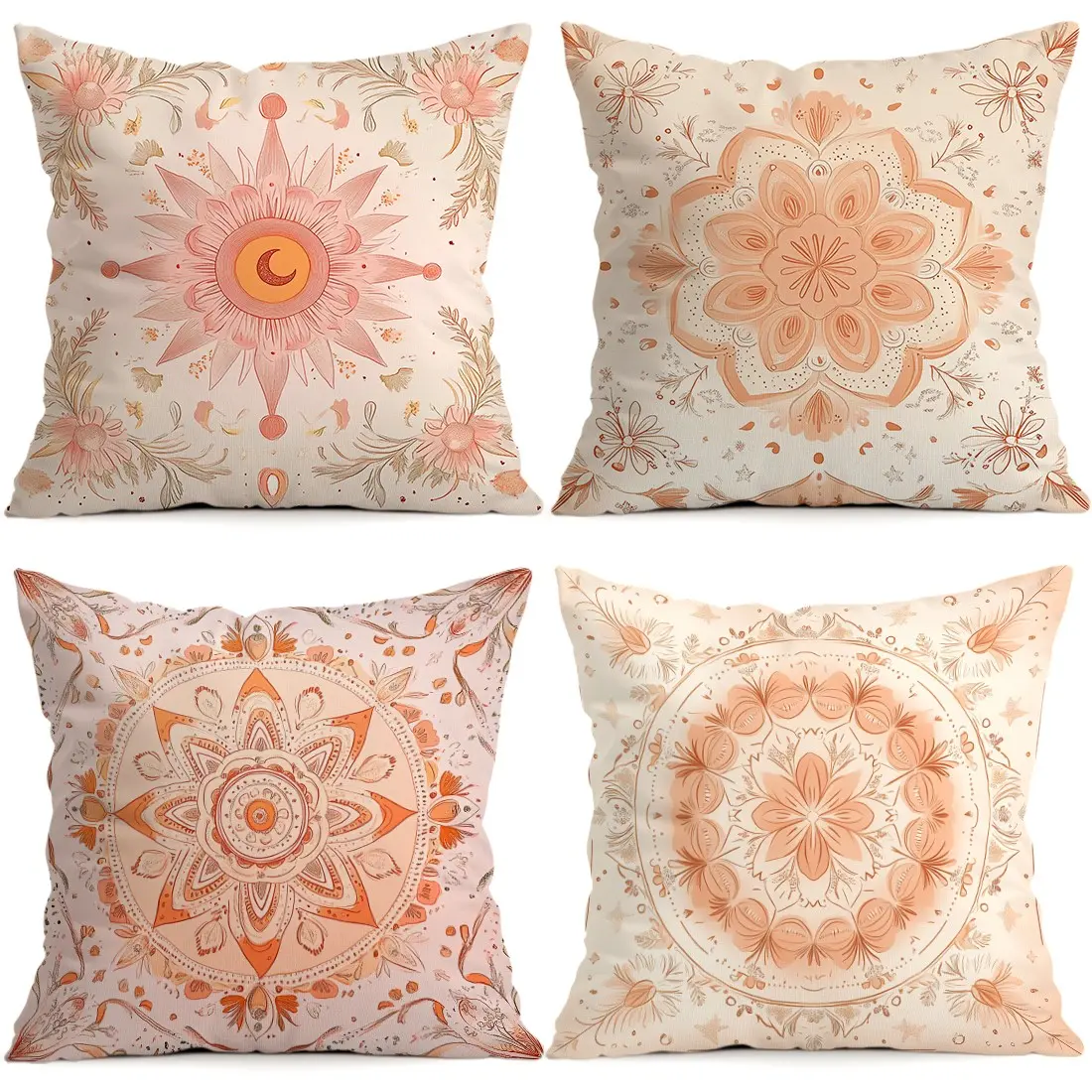 4pcs Bohemian Mandala Pattern Cushion Covers, Single-Sided Print, Living Room Bedroom Home Decor, All-Season Pillow Cases, No Insert Included