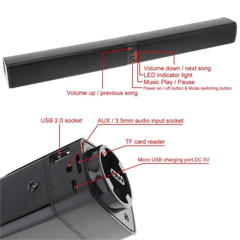 20W 3D TV Sound Bar Subwoofer Music Player Wired Wireless Home Surround Sound Bar For Computer Cinema TV Speaker