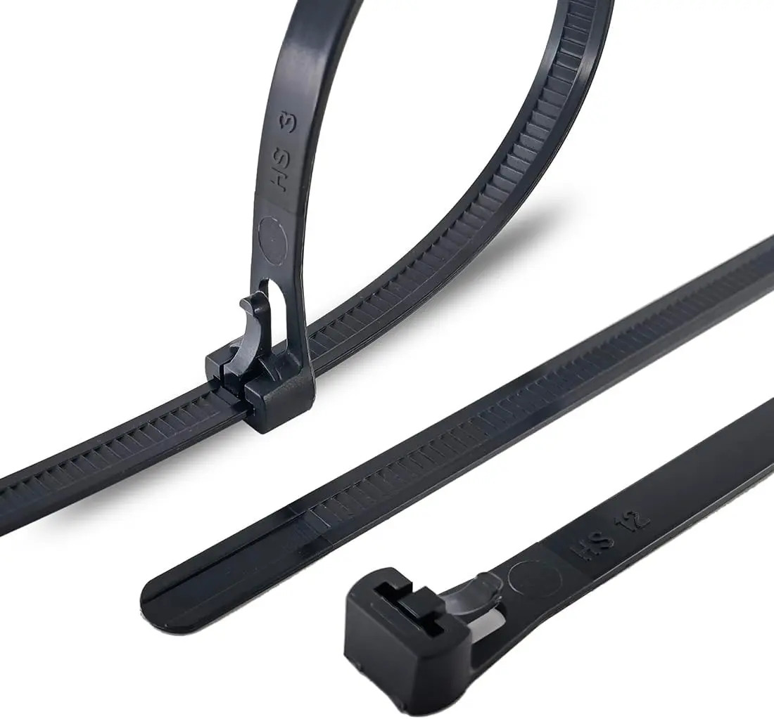 6 Inch Releasable  Ties Adjustable Wire Tie Straps (100 Pack) 50 Pound Heavy Duty Wire Zipties  Zip Ties Small for Pc,Cord,Black
