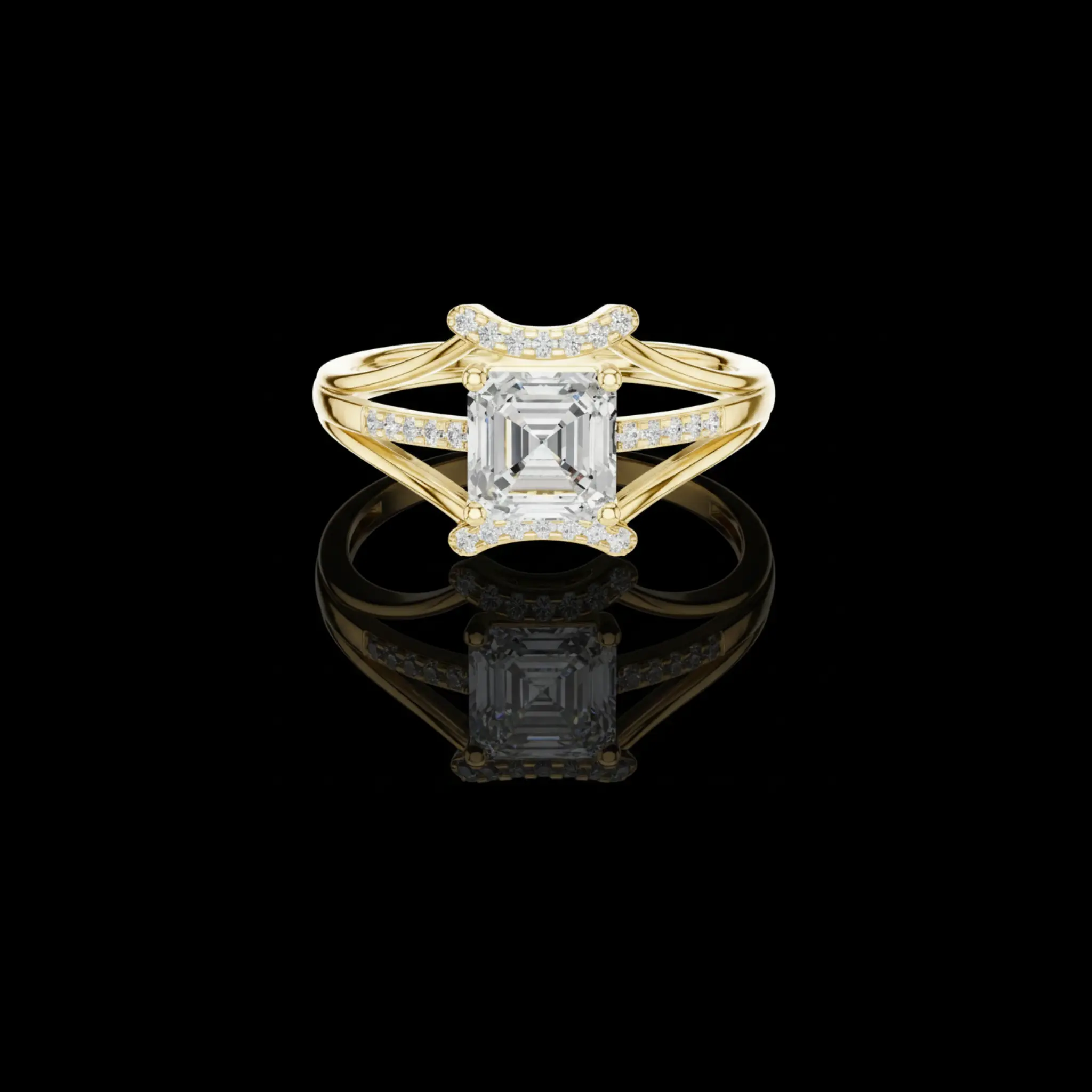 Asscher Cut Lab Diamond Pave Split Shank Engagement Ring