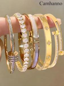 Elegant Stainless Steel Bracelet Set, Elegant Bangle, Fashionable Daily Wear Jewelry, Perfect Gift Choice, Stylish Niche Design Accessories, Bangles Bracelets Set