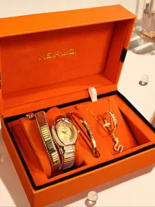 Women's Elegant Snake Design Rhinestone Decor Watch & Jewelry Set, Fashion Watch & Bracelet & Necklace & Ring Set, Trendy All-match Watch Set for Birthday Gift, Complete Accessories Set