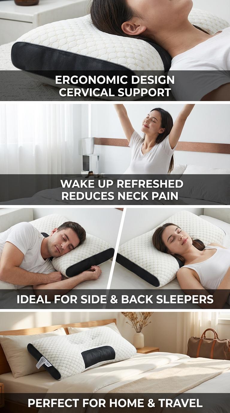 Cooling Ergonomic Cervical Pillows 2-Pack - Neck Support for Back & Side Sleepers