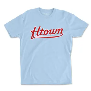 Htown Throwback Light Blue T-Shirt with Red "Htown" Text Design
