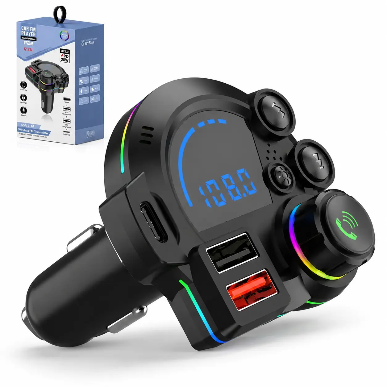 Car Charger and Bluetooth 5.3 FM Transmitter, Wireless MP3 Player Adapter, Dual USB Charging QC3.0 & PD20W Adapter, Crystal-Clear Hands-Free Calling, Auto & Car Interior Accessories