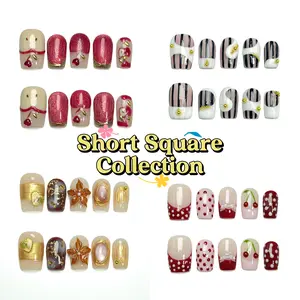 Moonovate - SHORT SQUARE Collection 10pcs Handmade Press On Nails 19.3mm 0.76in Short Square Nails Spring Summer Nails Reusable 3D Gel Acrylic Fake Nails