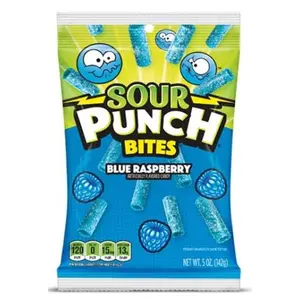 3x Sour Punch Bites Blue Raspberry Peg Bag 5oz Bites Blue Raspberry