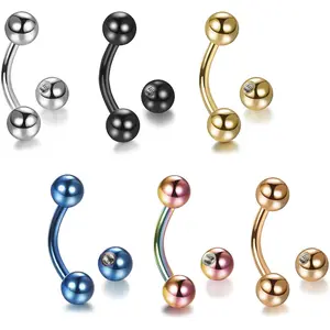 FINREZIO 6 Pcs Colorful Classic Piercing Belly Button Rings for Women Men Smooth Surface Simple Classic Design Curved Tiny Navel Bars with Body Piercing 6 Replaceable Balls Fashionable Navel Piercing Jewelry Set
