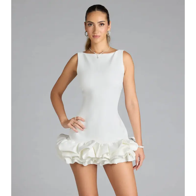 Ellerie Low Back Ruffle Bubble Short Dress