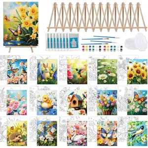 Tenceur 16 Sets Pre Drawn Canvas to Paint for Sip and Paint Party, 8 x 10 Inch Preprinted Framed Pre Sketched Coloring Canvas with Easels and Brushes for Adults Party Supplies(Garden)