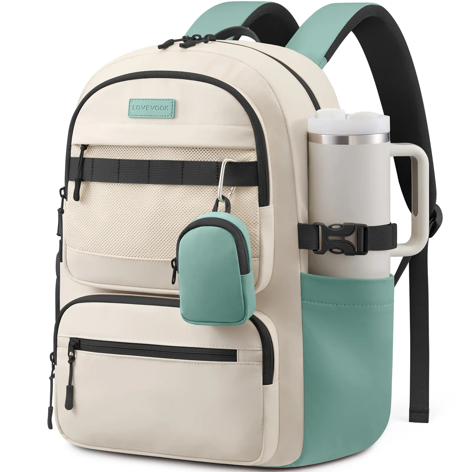LOVEVOOK College Laptop Backpack, 15.6" Padded Daypack Trolley Sleeve, 14 Pockets, Waterproof Work Bag for Nurse Teacher Office Daily Commute with Accessory Pouch