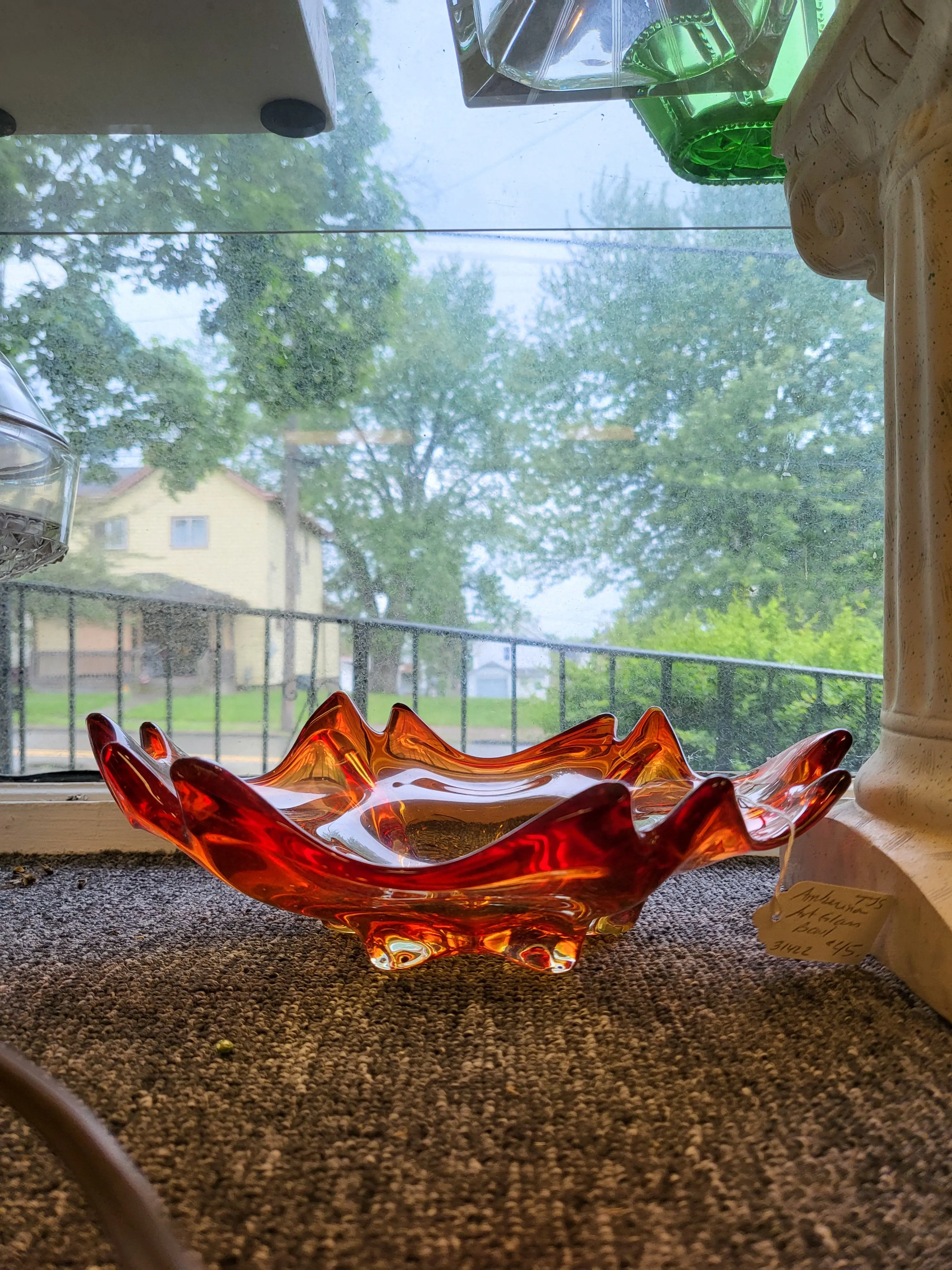 Vintage Murano Art Glass Tableware Centerpiece Bowl - Red & Amber Amberina Ruffled Splat Bowl, Mid-Century Modern Hand-Blown Italian Art Glass