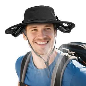 AMACOOL 2-in-1 Hands-Free Hat Fan with Detachable Neck Fan, Wide Brim Sun Hat, 3-Speed, 2600mAh Rechargeable for Outdoor Fishing Camping Beach Travel Back to School Gift