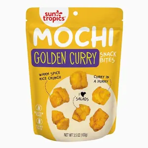 Sun Tropics Mochi Snack Bites, Golden Curry Flavor- 3.5 oz (6 Pack) | Crispy Crunchy Mochi Bites, Rice Nuggets | Mochi Puff Rice Crackers- Gluten Free & Dairy Free- No MSG Added | Asian Rice Snacks
