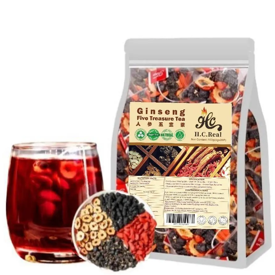 Kidney Tea Formula Ginseng Five Treasure Tea Combination Scented Tea Eight Treasure Tea Red Date Wolfberry Tea Men's Tea Health Tea Mulberry Herbal Formula Health Tea 50/20bags Organic