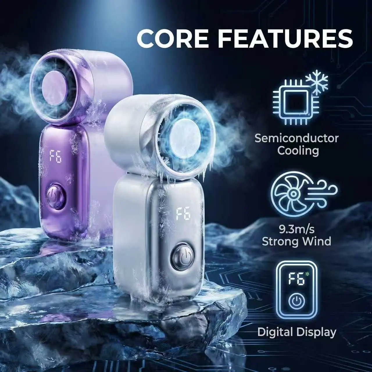 Portable Handheld Cooling Fan - Mini Cooling Fan, 6 Speed Settings, 20000 RPM Max Speed, LED Display, USB Rechargeable, Includes Lanyard, Ideal for Hiking, Road Trips, Gift for Women
