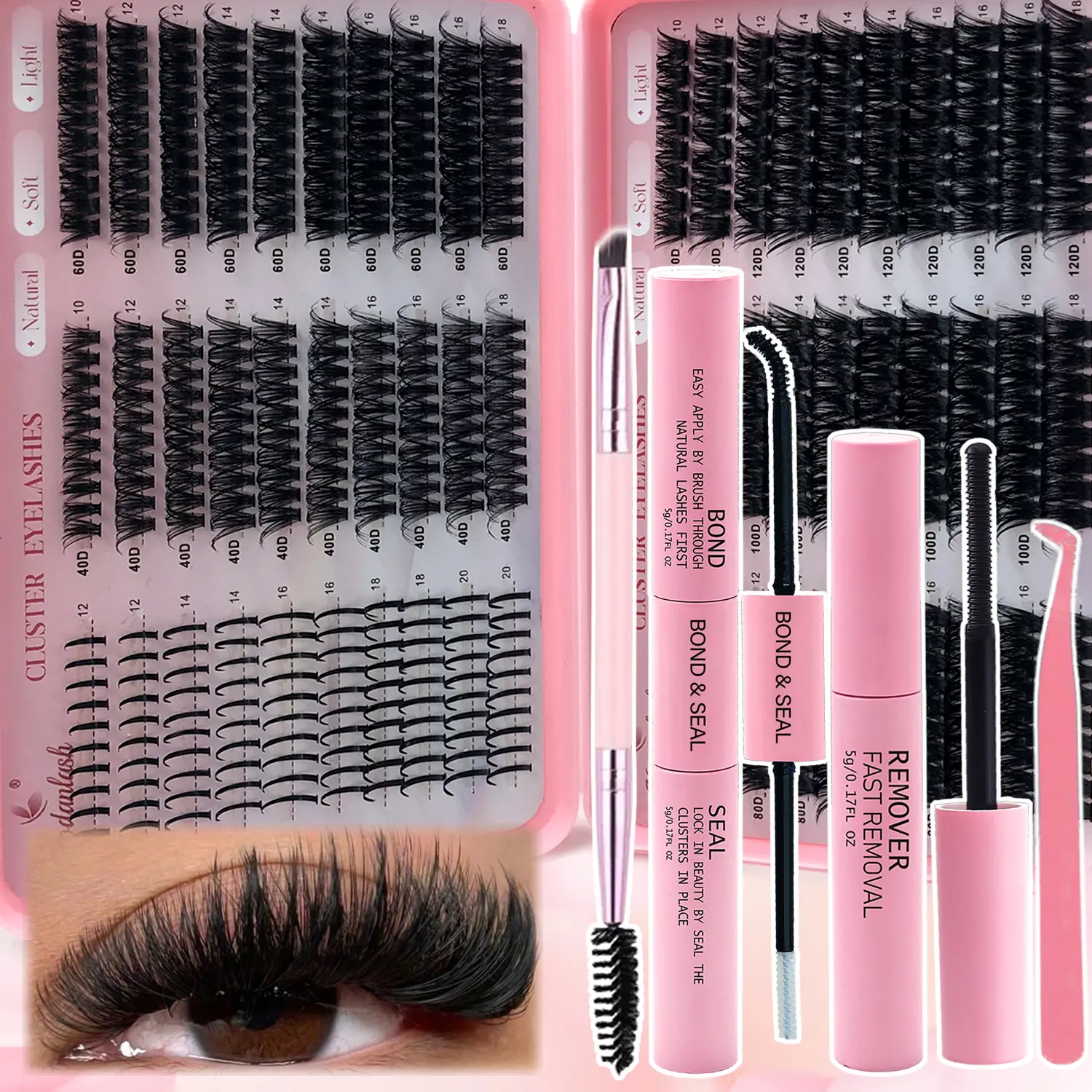 DIY Lash Clusters Kit For Voluminous Wispy Spikey Eyes, 10-20MM Individual Cluster Lashes Extensions In D Curl, 40D-120D Cruelty Free Lashes With Bond, Seal, Remover, Tweezers - Beginner Friendly Home Salon Kit Eyelashes Makeup Cosmetic