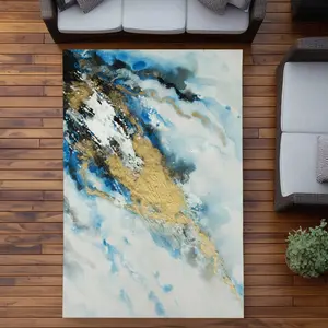 212 MAIN Blue & Gold Abstract Marble Polyester Rectangle Area Rug, 5x7 ft, Modern Weatherproof Indoor-Outdoor Rug for Living Room Decor - C1ROAR57XSO8BB, Abstract Marble Rug
