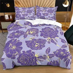 Rose Print Soft Durable Bedding Set, Includes 1 Fitted Sheet & Pillowcases, Modern Style Bedroom Decor for Teens Adults