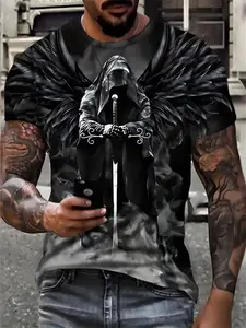 Men's 3D Skull Print T-Shirt, Casual Tee, Menswear, Vintage Style, Classic, Loose Fit, Short Sleeve, Round Neck, Perfect Casual Street Fashion Summer Streetwear, All Seasons