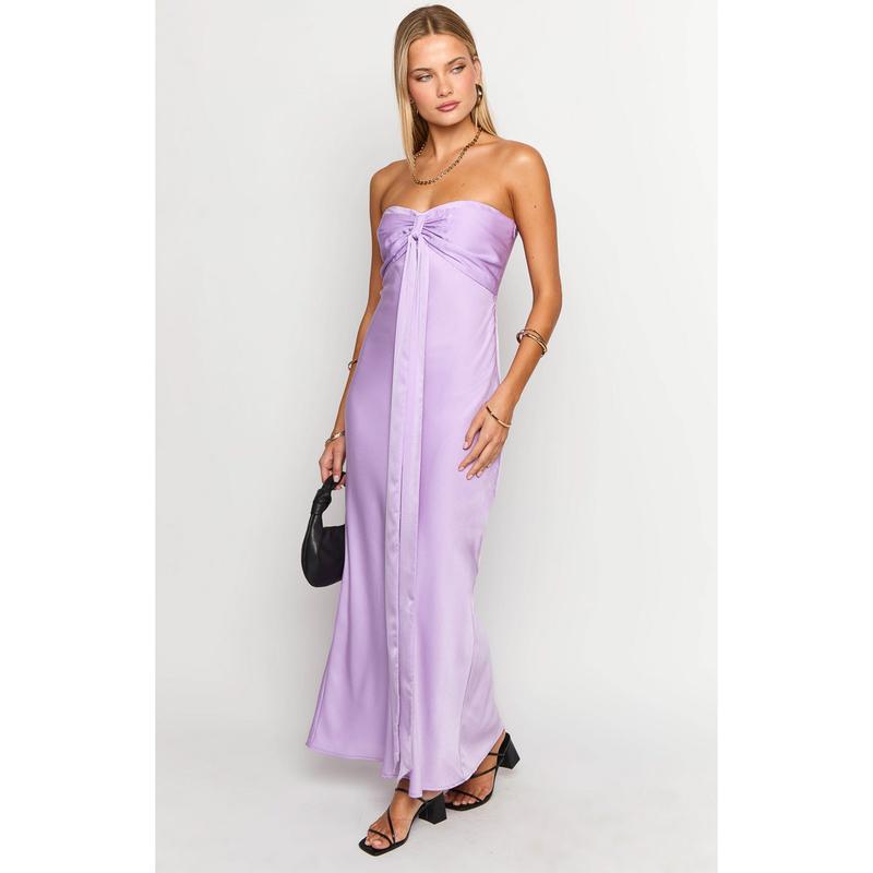 Ariella Lilac Satin Strapless Maxi Dress
