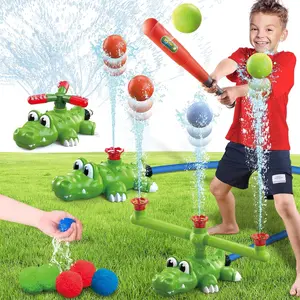4-in-1 Kids Water Sprinklers T Ball Set & Water Ball Toy, Crocodile Baseball Sprinkler for Backyard Outdoor Summer Toys for Boys Girls Outside Yard Water Game Toys for Kids Toddlers Ages 3-8 outdoorfun
