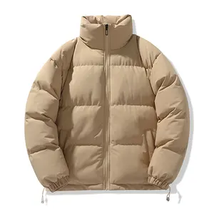 Men's Casual Beige Down Jacket - Relaxed Fit, Adjustable Hem, Layering & Trendy Winter Piece