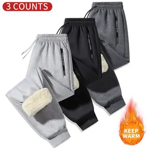 3-Pack Men’s Thermal Joggers – Heavy-Duty Winter Pants with Drawstring Waist, Non-Stretch Fabric for Gym, Hiking, Jogging, Solid Color Design, Plush-Lined Comfort, Active Men, Men’s Trousers, Track Pants for Men, Sporty Trousers for Men, Thick