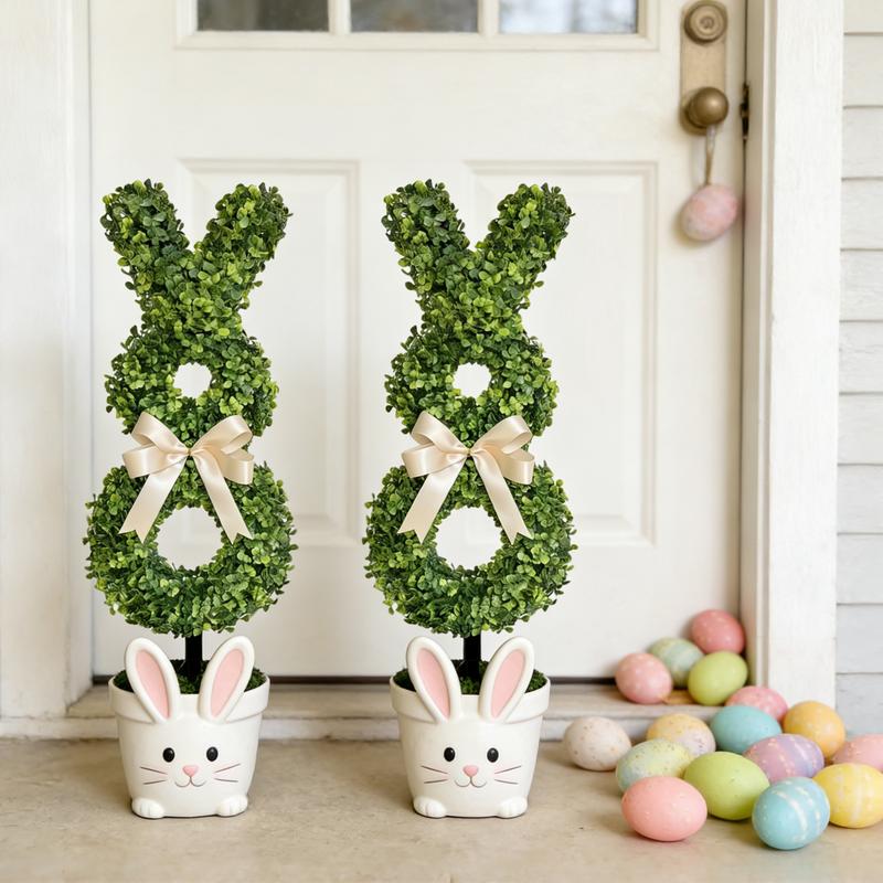Easter Rabbit-Shaped Artificial Green Topiary Tree, Cute Bunny Cutout Decoration, Perfect for Easter Party Front Door, Courtyard and Garden Decor