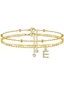Simple and stylish letter anklet with seed beads and Cuban double-layer design, suitable for everyday wear and accessories, Fashionable Accessory