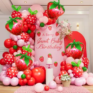 Strawberry Balloon Arch Kit - 137 Red Pink and Light Pink Balloons with Strawberry Foil Balloons for Berry Birthday Decor Sweet Girl  Shower Strawberry Shortcake Themed Party Decorations