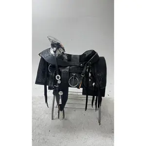 Charro Saddle – All Black Tooled Leather with Silver Engraved Accents (15.5”)