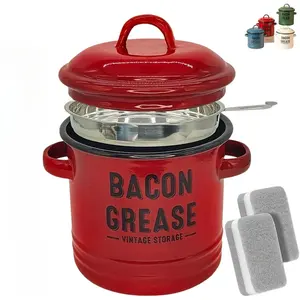 Bacon Grease Container with Strainer, 42OZ Red Kitchen Oil Storage Can, Food Saver Bin with Lid,Farmhouse Cooking Pot Keeper Collector, Dishwasher Safe, Red
