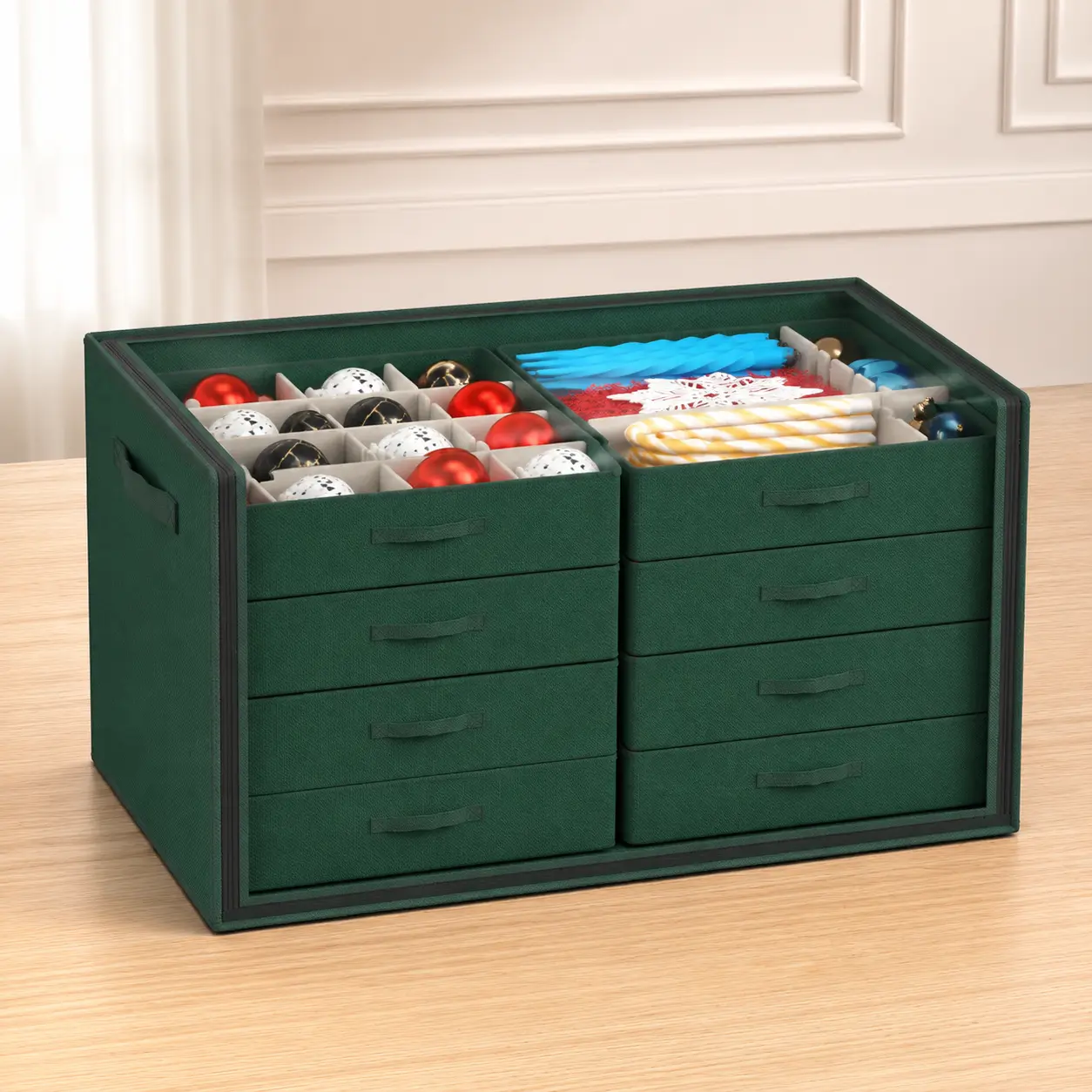 littleox Christmas Ornament Storage Box with 8 Adjustable Tray Dividers Clear Cover Fits 128 Ornaments for Holiday Decor Organization