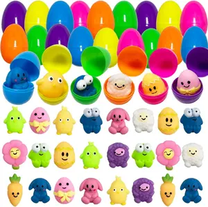 24Pcs Easter Prefilled Eggs with Mochi Squishy Toys, Animal Stress Reliever Squishy Toy for Easter Theme Egg Hunt, Kids Party Favor, Basket Stuffers Filler, Classroom Prize Supplies Kids Outdoor